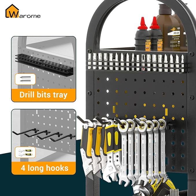 Warome Power Tool Organizer for Garage,Heavy Duty Tools Holder Storage Rack On Wheels,Floor Standing Rolling Power Tool Cart for Storage and Organization，Father/Husband/Boyfriend/Men/Dad Gift