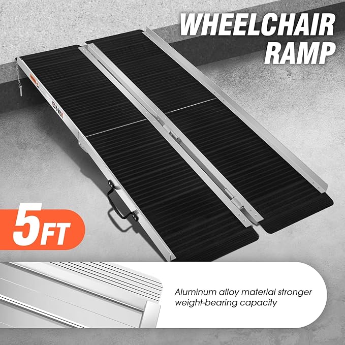 DNA Motoring 5FT Portable Non-Slip Wheelchair ramp, 600lbs Capacity Aluminium Versatile Loading Ramp, Non-Skid Ramps Telescopic Ramps for Home, Steps, Stairs, TOOLS-00614
