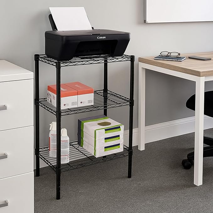 Honey-Can-Do 3-Tier Heavy Duty Adjustable Shelves, Metal Storage Rack With 250-lb Shelf Capacity, Black, 14" W x 24" L x 30" H