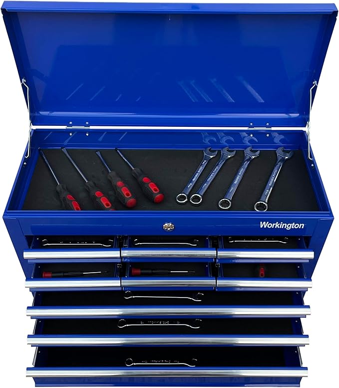 Workington Portable Metal Tool Chest with 9 Drawers, 24" 9-Drawer Tool Chest Cabinet with Ball Bearing Drawer Slides, Steel Tool Storage Box Organizer 4006 Blue