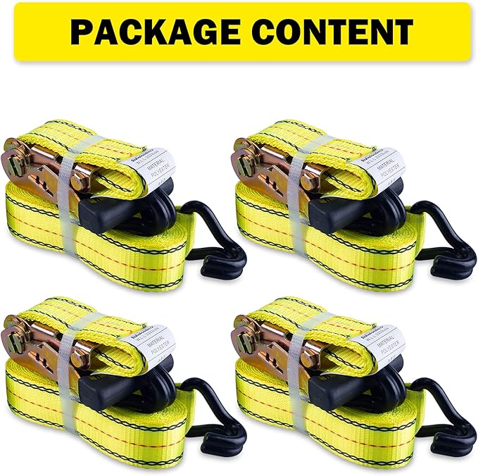 4pcs 1-1/2 x 15 ft Heavy Duty Ratchet Cargo Tie Down Straps 3,000 LBS Break Strength Tie-Down Ratcheting Straps Wire Hook Ends, J-Hook Ratchet Strap TieDowns