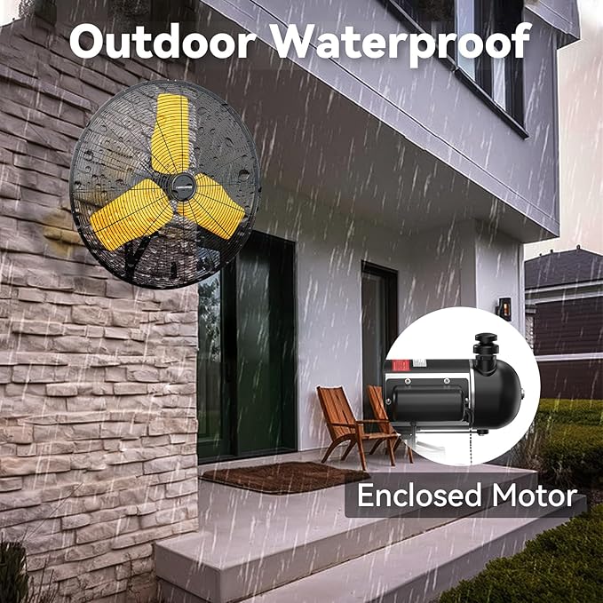 24 Inch Outdoor Waterproof Wall Mount Fan, 9500 CFM Heavy Duty Oscillating Commercial Metal Fan with Totally Enclosed Motor & GFCI Plug for Patio, Barn & Garage (UL Listed)