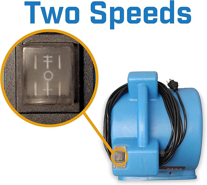 Max Storm 1/2 HP Durable Lightweight Air Mover Carpet Dryer Blower Floor Fan for Pro Janitorial Cleaner, Blue, 1 Pack