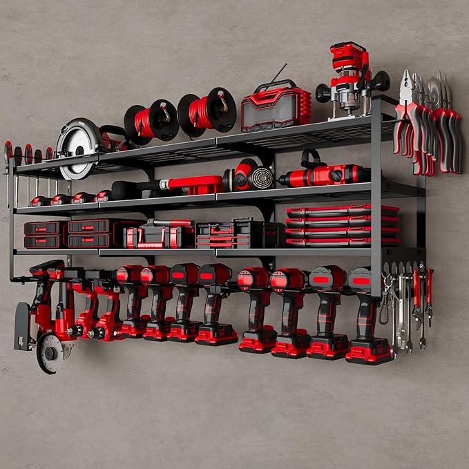NattyDot 48" Large Power Tools Organizer Wall Mount,12 Drill Holder for Garage, Workshop Heavy Duty Storage Rack