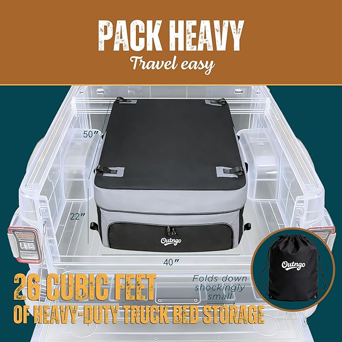Truck Bed Cargo Bag-Waterproof Luggage Bag For Truck Bed 26 Cu. Ft Heavy-Duty PVC Truck Bed Waterproof Storage Fits Any Truck Size Dual Opening 4 Stretch Cord 2 Combination Lock (50"x40"x22")