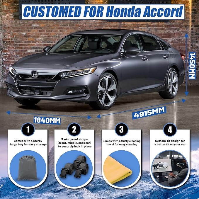 Car Cover Custom Fit for Toyota Camry Sedan (1996-2025), Honda Accord Sedan (2001-2025), Waterproof All Weather for Automobiles Full Exterior Cover Rain Sun Snow UV Protector.