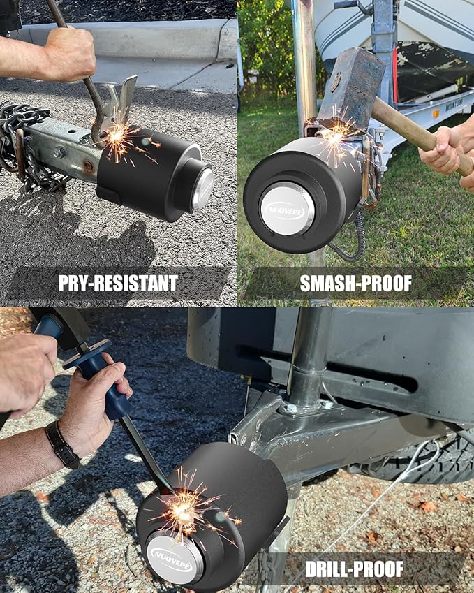 Trailer Lock Fits 2 Inch Couplers, Secures Safety Chains Anti-Theft Ball Hitch Lock, Pry-Resistant & Heavy-Duty Trailer Hitch Locks for RV | Boat | ATV | Utility Trailer (Silver)