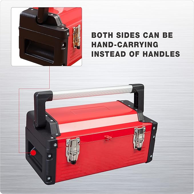 Jack Boss Metal Tool Box Steel 16" Inch Tool Organizer Box Durable Portable Tool Storage with Alum Alloy Handle Double-Lock Toolbox & Removable Tray …
