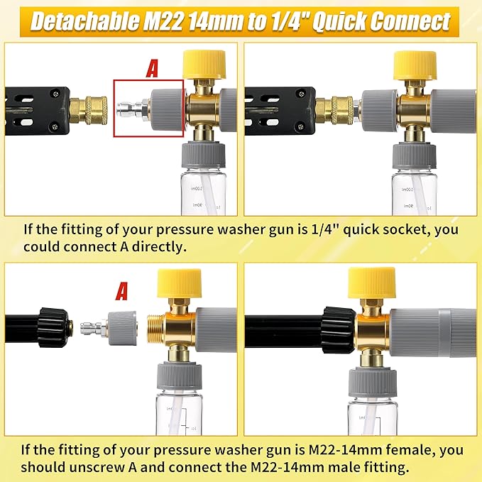 Tool Daily Foam Cannon, Small Foam Cannon for Pressure Washer, 5 Power Washer Nozzle Tips, 1/4 Inch Quick Connect
