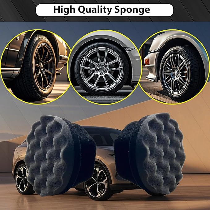 Tire Shine Applicator Pads, 2 Pcs Tire Dressing Applicator, Reusable Tire Shine Sponge Wave Contoured for Car Detailing, 3.15inch