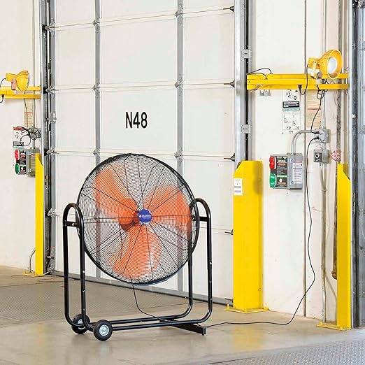 Global Industrial 36" Portable Tilt Blower Drum Fan, Direct Drive, 13,300 CFM, 2/3 HP, 2 Speeds, 120V, Mobile Drum Fan for Warehouses, Loading Docks, Garages