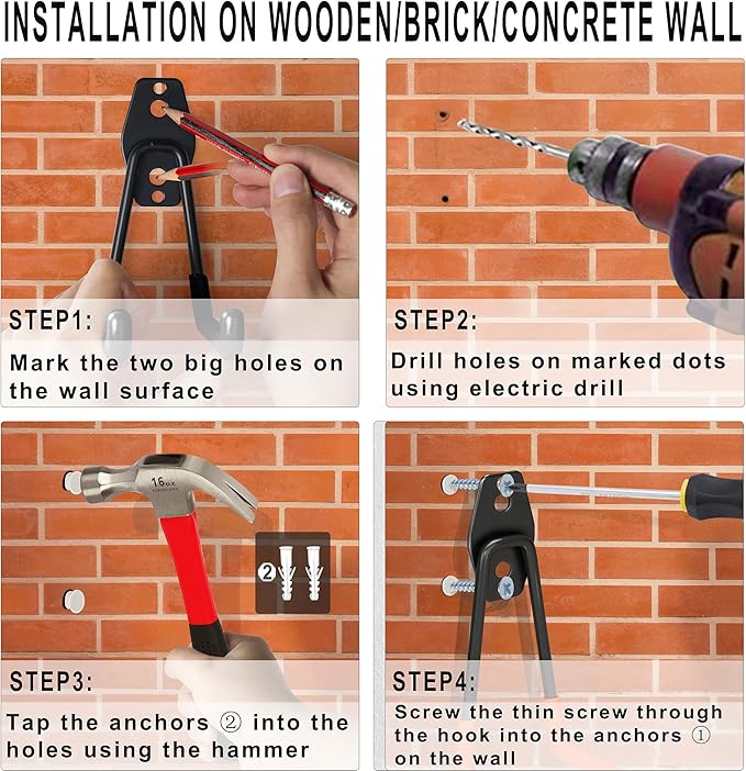 KOFANI Steel Garage Storage Hooks - 16 Pack Anti-Slip Coating, Heavy Duty Wall Mount Hooks for Hanging Bike, Ladder, Garden Tools