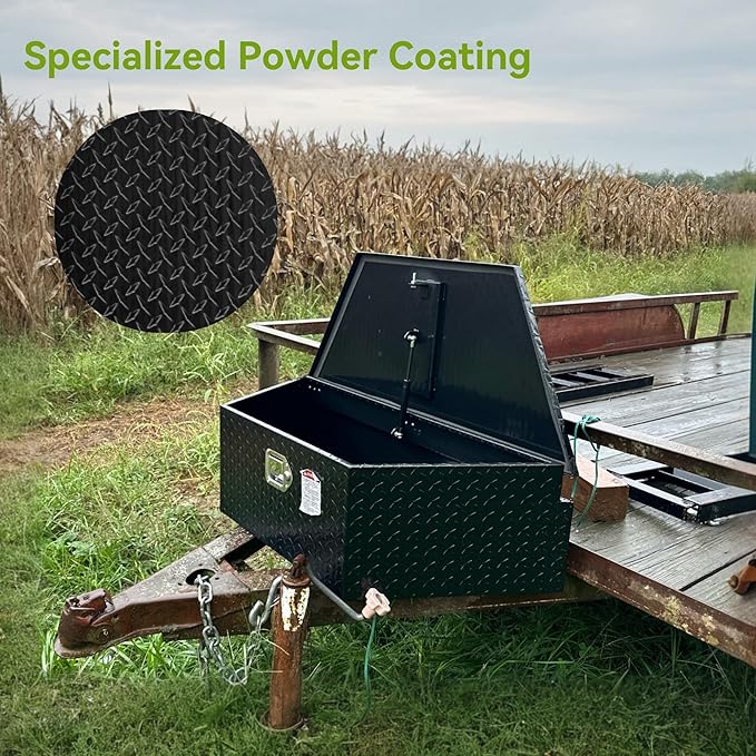 AUTOSAVER88 33" Aluminum Trailer Tongue Box, Heavy Duty Diamond Plate Trailer Tool Box, Waterproof Storage with Lock for Trucks, Trailers, and RVs