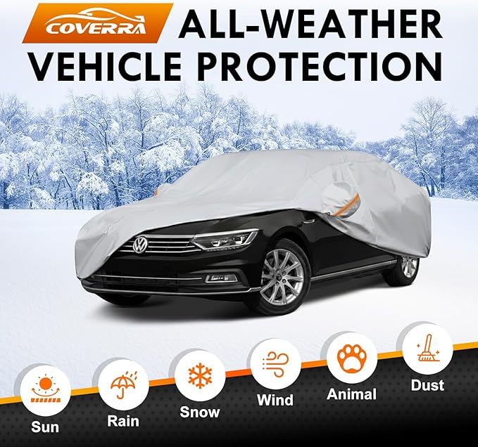 Car Cover Custom Fit for VW Passat,Chevy Malibu,Kia K5 /Optima, 6 Layer Heavy Duty Waterproof All Weather Car Tarp Outdoor Protection with Cotton Lining