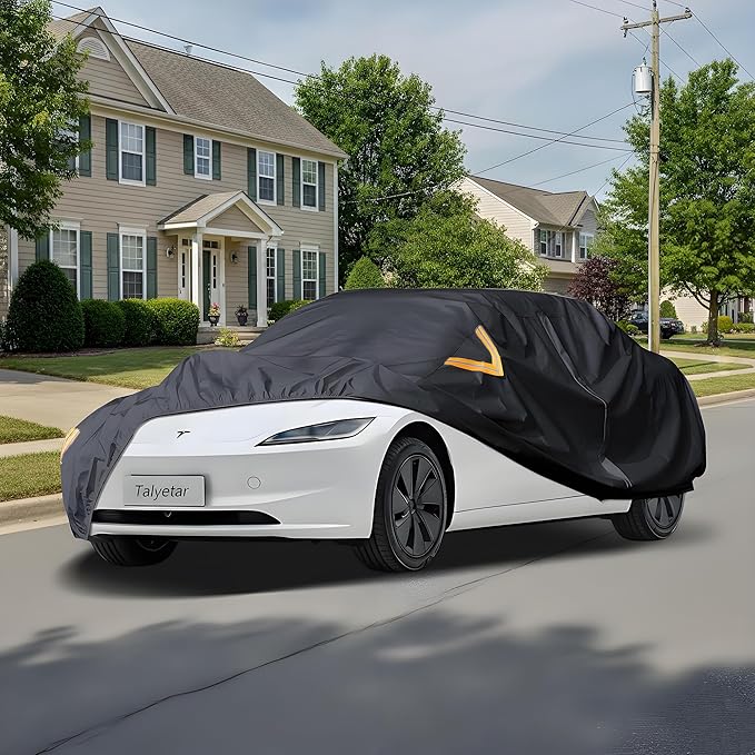 Car Cover Waterproof All Weather fit for Tesla Model 3,Heavy Duty Outdoor Cover with Driver Side Zipper & 3 Windproof Straps – Sun,Rain,Snow,Frost,Dust Resistant