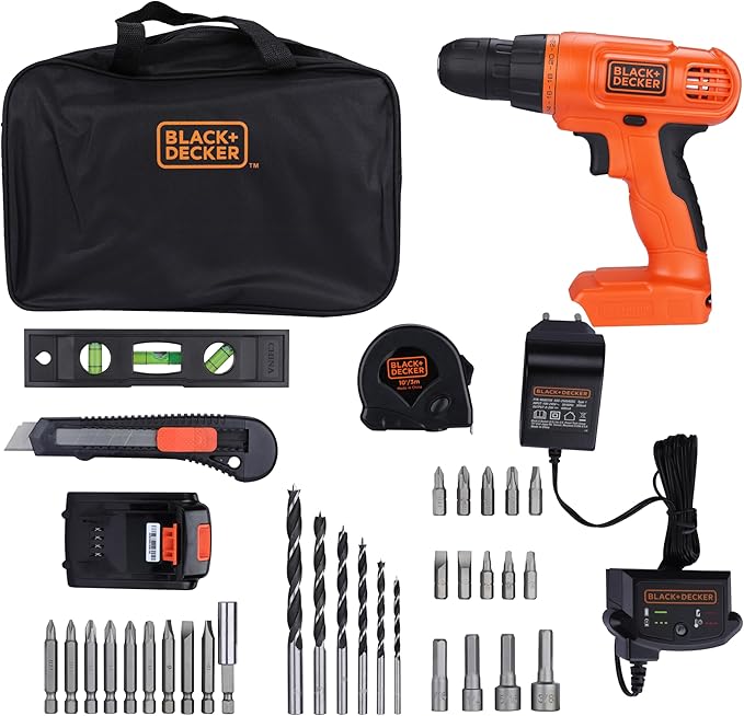 BLACK+DECKER 20V MAX Drill & Home Tool Kit, 34 Piece (BDCD120VA), Orange