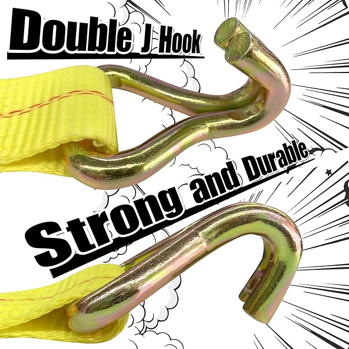 4 Pack 2" x27' Ratchet Strap Tie Down 10000lbs J Hook,Heavy Duty Tie-Down Ratcheting Cargo Truck Straps Wire Hook Ends, J-Hook Ratchet Strap TieDowns KJE