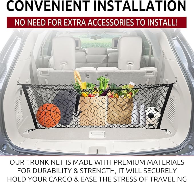 Envelope Style Automotive Elastic Trunk Mesh Cargo Net for Nissan Pathfinder 2013-2025 - Premium Trunk Organizer and Storage - Luggage Net for SUV - Best Car Organizer for Nissan Pathfinder