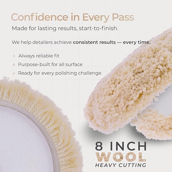 TCP Global 8" 100% Wool Polishing & Buffing Pad with Hook and Loop Backing - Wool Buffing Pad for Automotive, Marine, Truck, RV & Compound Cutting