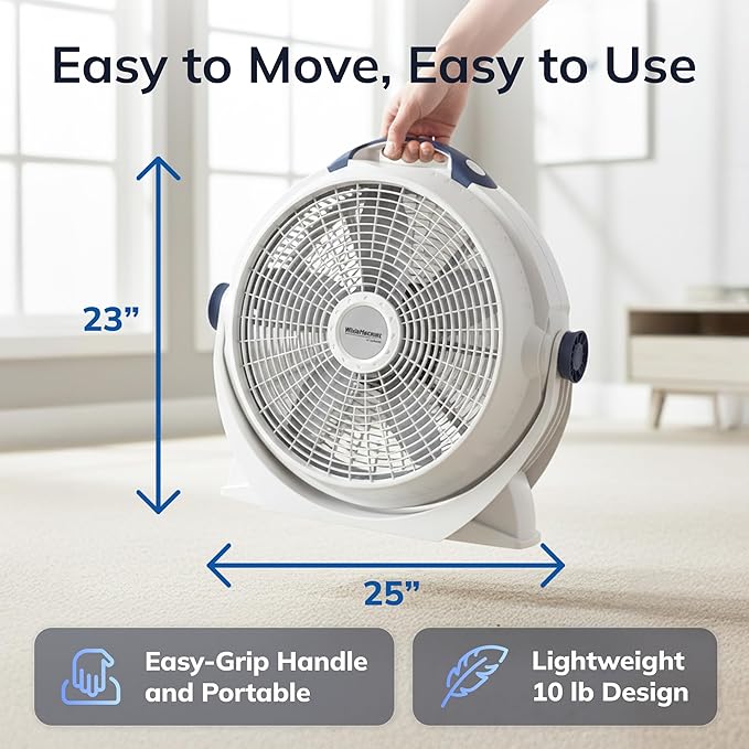 Lasko WINDMACHINE 20" High Velocity Floor Fan with 3 Speeds, 360° Directional Airflow, Portable Air Circulator Fan for Home, Garage & Workshop, Fully Assembled, Gray, 3301