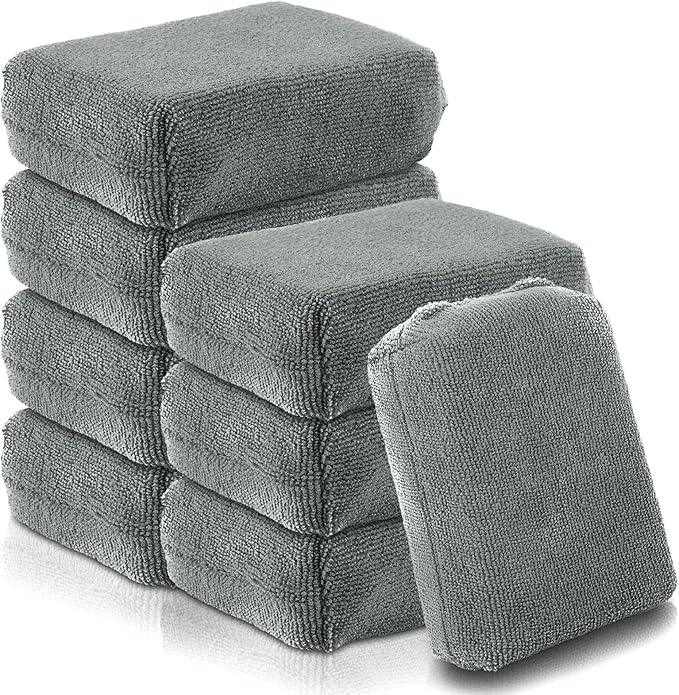 8 PCS Microfiber Applicator Pad, 4.7"x3.1" Scratch-Free Foam Buffing Scrub Pads, Car Wash Sponges for Effortless Detail Polishing, Waxing, Tire Shining, Interior Cleaning, Scrubbing (Grey)