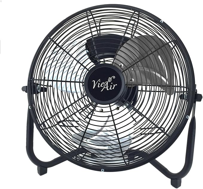 Vie Air 20 Inch Industrial Tilting High Velocity 3 Speed Metal Floor Fan, Black