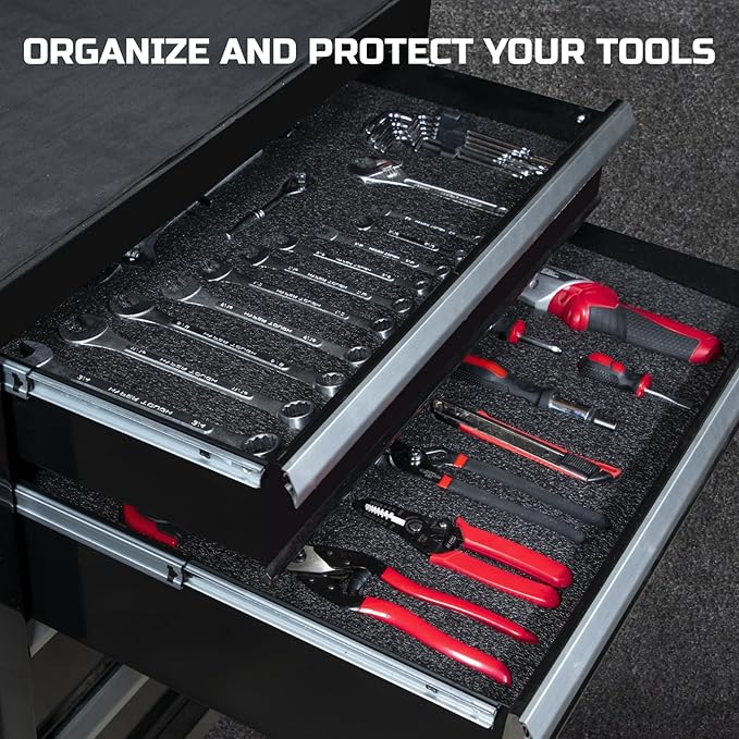 ONREVA Tool Box Foam 16x12x2 inch 3Pack, Foam Inserts for Cases, Polyethylene Storage Sheets for Toolbox Hard Case, Tool Shadow Insert, Kaizen Organizer Sheet, Black with Red