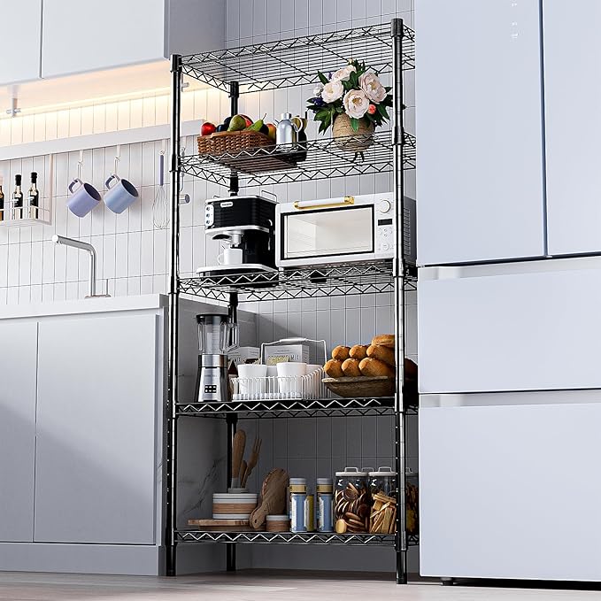 M MZG 1250 lbs Storage Shelving Utility Shelving Unit 5-Tier Utility Shelving Unit Steel Organizer Wire Rack for Home,Kitchen,Office (13.7" D x 23.6" W x 62.4" H)