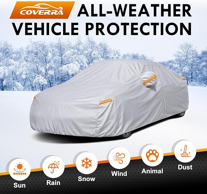 6 Layer Heavy Duty Car Cover Custom Fit for Toyota Corolla 2000-2025, Honda Civic 1991-2026, Waterproof All Weather Car Tarp Outdoor Protection with Cotton Lining