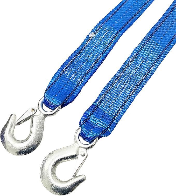 HFS(R) Heavy-Duty Tow Strap with Hooks | 10,000-Pound Capacity | Woven Polyester Webbing | HD Truck Recovery, ATV Towing, Vehicle Rescue | Reliable Tow Rope Versatile Applications (2inch X 30FT Blue)