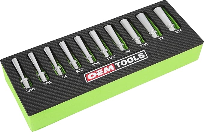 OEMTOOLS 23985 10 Piece 1/4" Drive Deep Socket Set, SAE Sizes 3/16"-9/16", Rust-Resistant 1/4 Drive Socket Set, EVA Storage Tray, Heat-Treated Alloy Steel Sockets