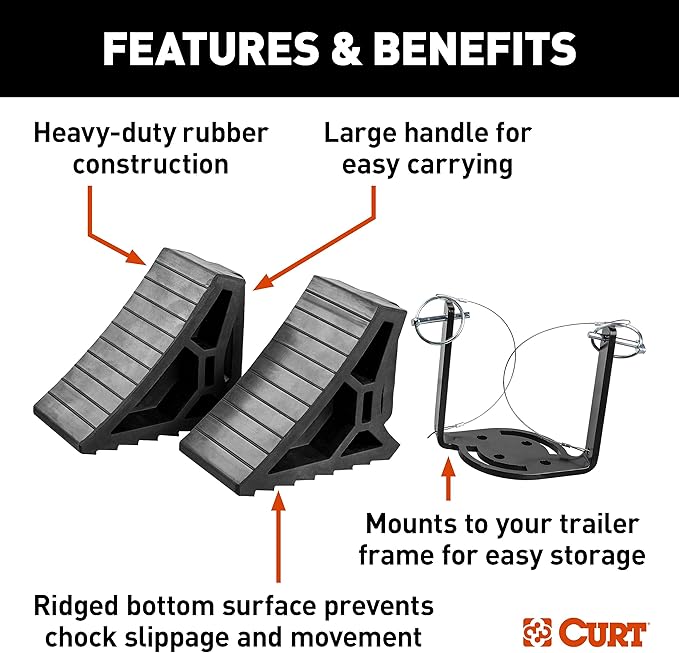 CURT 22802 HD Wheel Chocks 2-Pack with Mounting Bracket