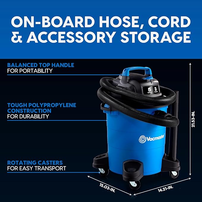 Vacmaster 5-Gallon* 3 Peak HP Wet/Dry Vacuum – VOC507PF 0101