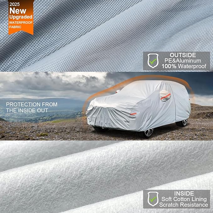 Kayme 6 Layers SUV Car Cover Custom Fit for BMW X5 (2007-2025) Waterproof All Weather for Automobiles, Outdoor Full Cover Rain Sun UV Protection.Silver