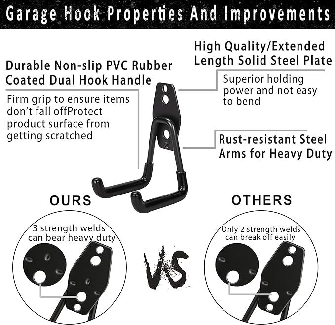KOFANI Steel Garage Storage Hooks - 16 Pack Anti-Slip Coating, Heavy Duty Wall Mount Hooks for Hanging Bike, Ladder, Garden Tools