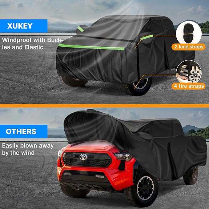 Car Cover Custom Fit for Toyota Tacoma/for Ford Ranger 2005-2025- Heavy Duty 420D Oxford Water-Resistant- UV Sun Rain Protection Full Exterior Cover,with Windproof Straps&Zippered Doors‌