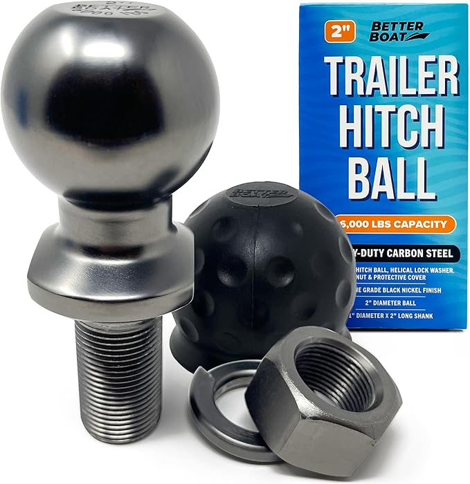 Better Boat 2 Inch Trailer Ball Hitch, 6000lbs Capacity, 1" Shank Diameter, 2" Long, Marine Grade Tow Ball for Boats or Towing