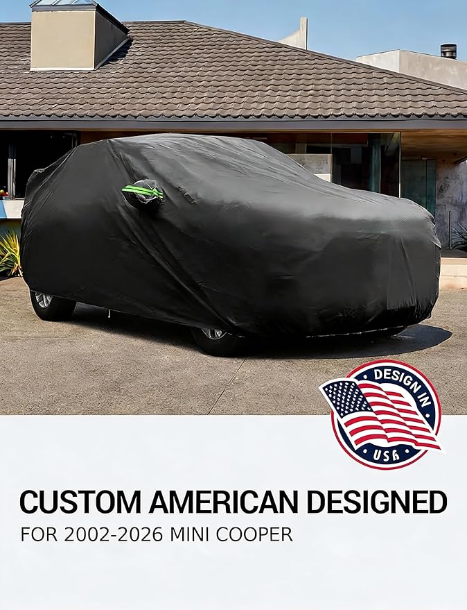 Proadsy Car Cover for Mini Cooper 2 Door 2002-2024 2025 2026, Waterproof All Weather for Automobiles, Windproof Snowproof Rain Hail Sun UV Protection Full Outdoor Indoor Exterior Car Covers, Black