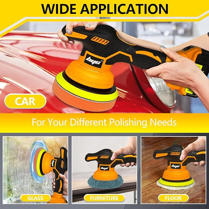 Cordless Car Buffer Polisher kit - 2Pcs 2000mAh 21V Battery, 6 Inch Portable Orbital Buffer Polisher Kit, 8 Variable Speed Car Polisher for Car Detailing/Polishing/Waxing