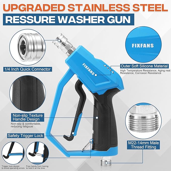 Pressure Washer Gun with Mini Foam Cannon, Dual Connector Accessory, Car Wash Foam Gun Kit - No-Dilution Foam Cannon Pro, 5 Power Washer Nozzle Tips & M22 Adapter, 1/4" Quick Connect