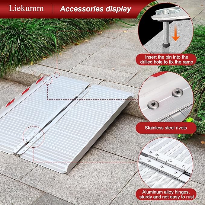 LIEKUMM 5ft Portable Wheelchair Ramp, 600LBS Capacity, Ramps for Wheelchairs for Home, Ramp for Stairs, Wheelchair Ramps for Vans, Suitable for Wheelchairs, Bicycles, Scooters