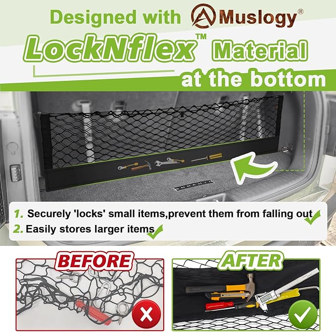 Muslogy Truck Bed Cargo Net Trunk Netting Compatible with 2015-2025 2026 Outback Accessories, Pickup Cargo Organizer SUV Sedan Storage Net w/Heavy Duty Carabiners