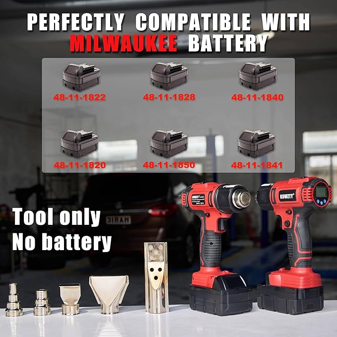 Cordless Heat Gun for Milwaukee M18 Battery,with LCD Digital Display, 2-Temp Setting Max 1022°F(550°C),Heat Gun for Shrink Wrapping, Tube Bending,Resin(Tool Only, NO Battery)