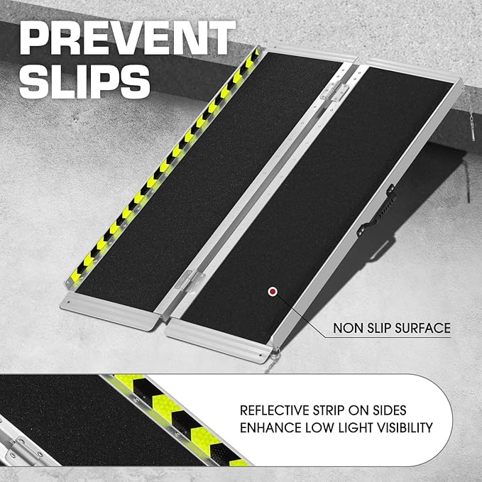 DNA Motoring 4FT Portable Wheelchair Ramp, Non-Skid Aluminum Handicap Ramps with Handle, Hold Up to 800Lbs, Threshold Ramp for Home Steps, Scooter Ramp, Doorways, Black, ZTL-WCRAMP-4FT-B