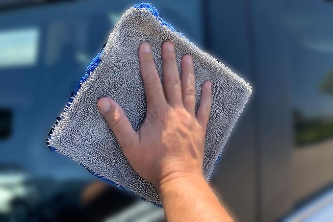 Autofiber Amphibian Mini Dual Side Glass Cleaning Microfiber Towel - One Side Twist, One Side Plush - 8"x8" (Blue/Gray)