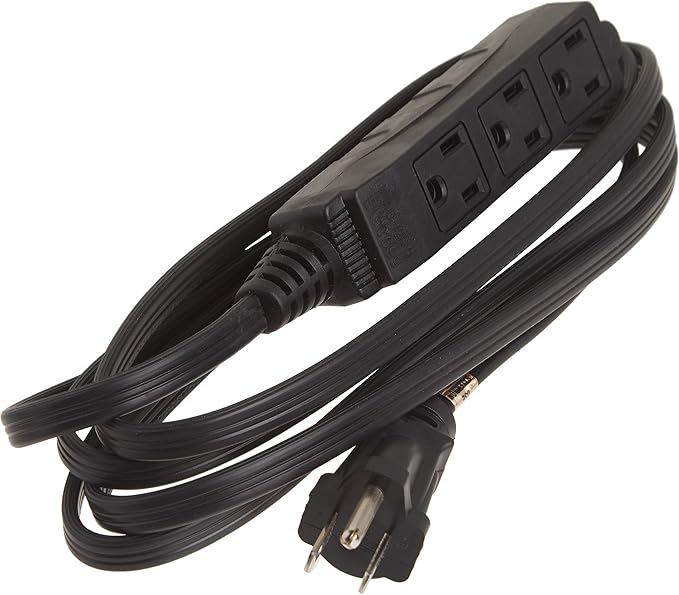 Woods Light Duty Extension Cord, 8Ft, 16 Gauge, 3 Conductor, 3 Outlets, Indoor Extension Cord, Black, 2611