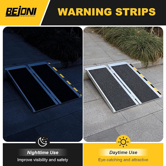 BEJONI Portable Wheelchair Ramp 3FT, Folding Non-Slip Aluminum Handicap Ramp, Door Threshold Wheel Chair Ramps for Home Steps, Scooter, Doorways, Entry Use, Curbs, Stairs