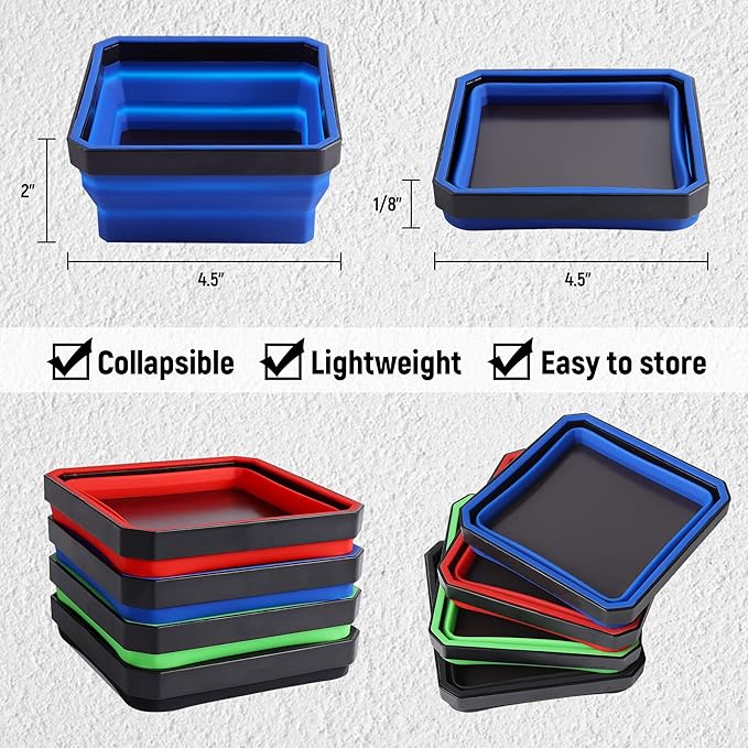 ALOANES Magnetic Parts Tray Set-Collapsible Magnetic Tool Tray Small Parts Organiser with Double Magnet,Magnetic Bowl for Fixing Nuts and Bolts (Blue)