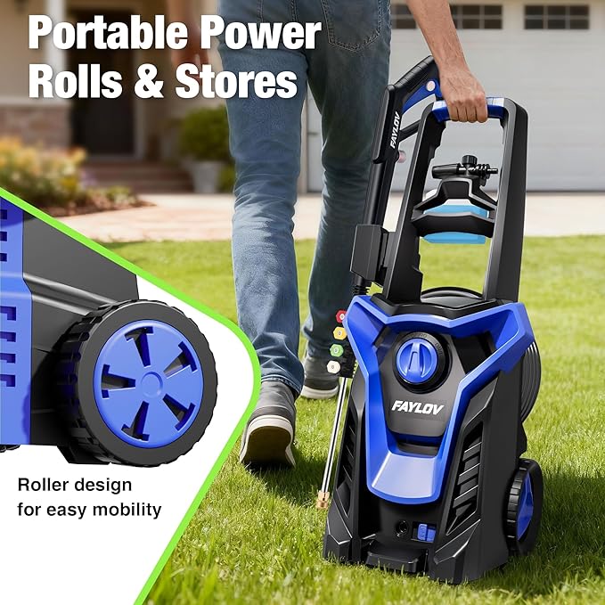 Pressure Washer, Power Washer with GFCI Safety Plug & No-Bend 360° Nozzle, 1.33 GPM Pressure Washer Complete with Foam Cannon & 4 Nozzles for Car & Home