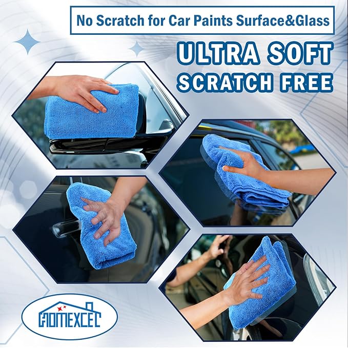 HOMEXCEL Professional Large Microfiber Car Drying Towels 2 Pack, Lint Free, Scratch Free, Highly Absorbent Drying Towel for Cars, SUVs, RVs, Trucks, and Boats,31" x 24",Blue